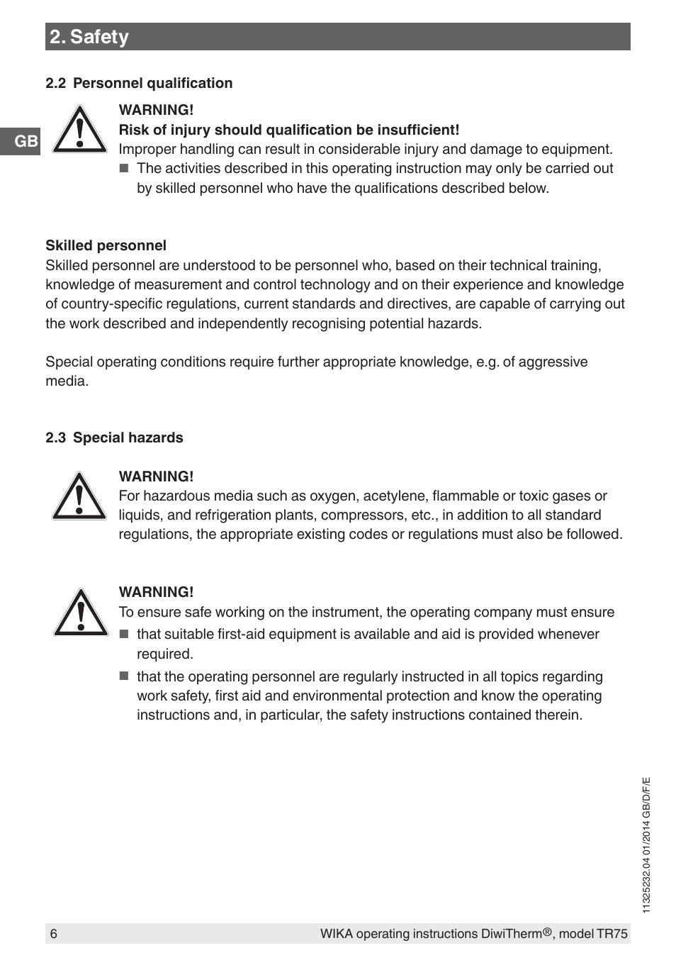 Safety | WIKA TR75 User Manual | Page 6 / 92