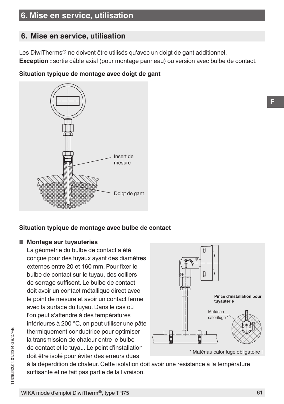 Mise en service, utilisation | WIKA TR75 User Manual | Page 61 / 92