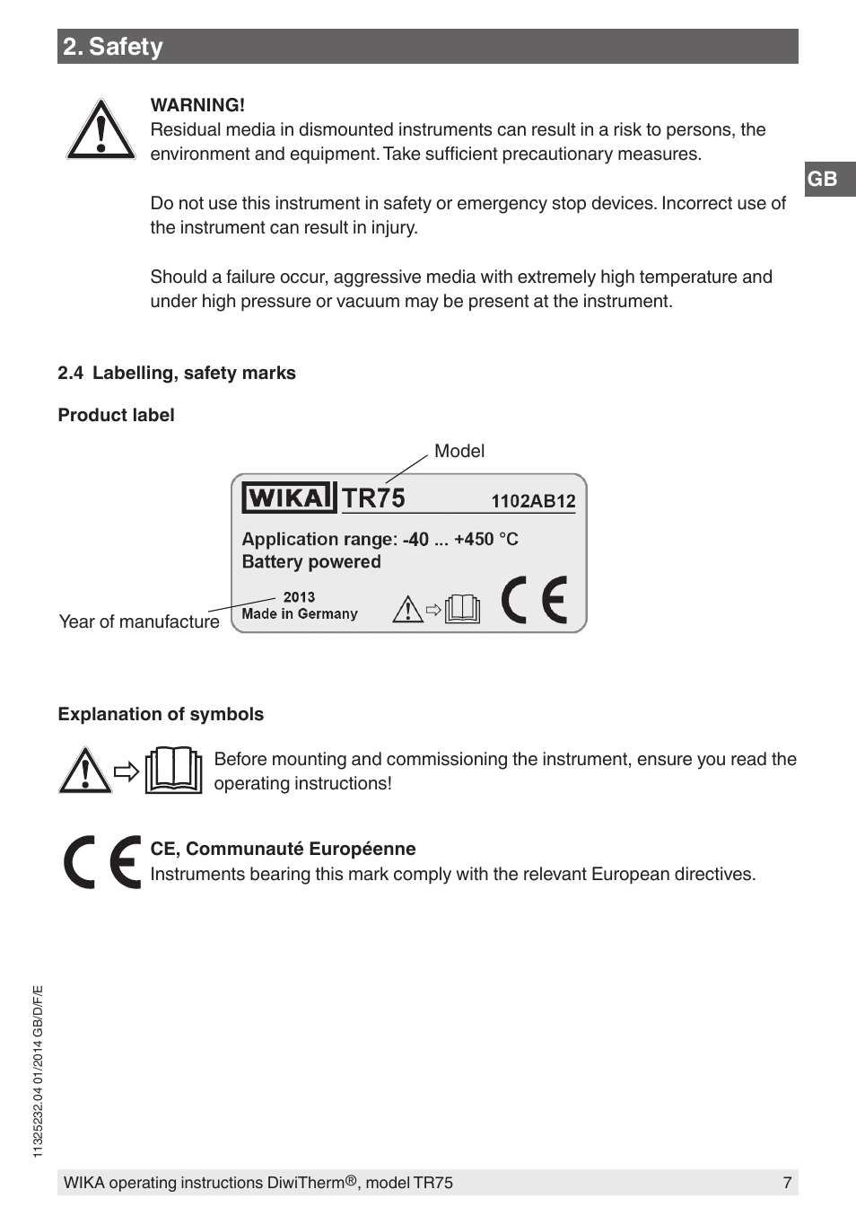 Safety | WIKA TR75 User Manual | Page 7 / 92