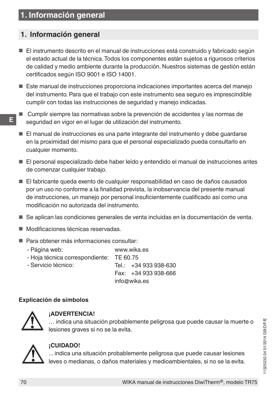 Información general | WIKA TR75 User Manual | Page 70 / 92