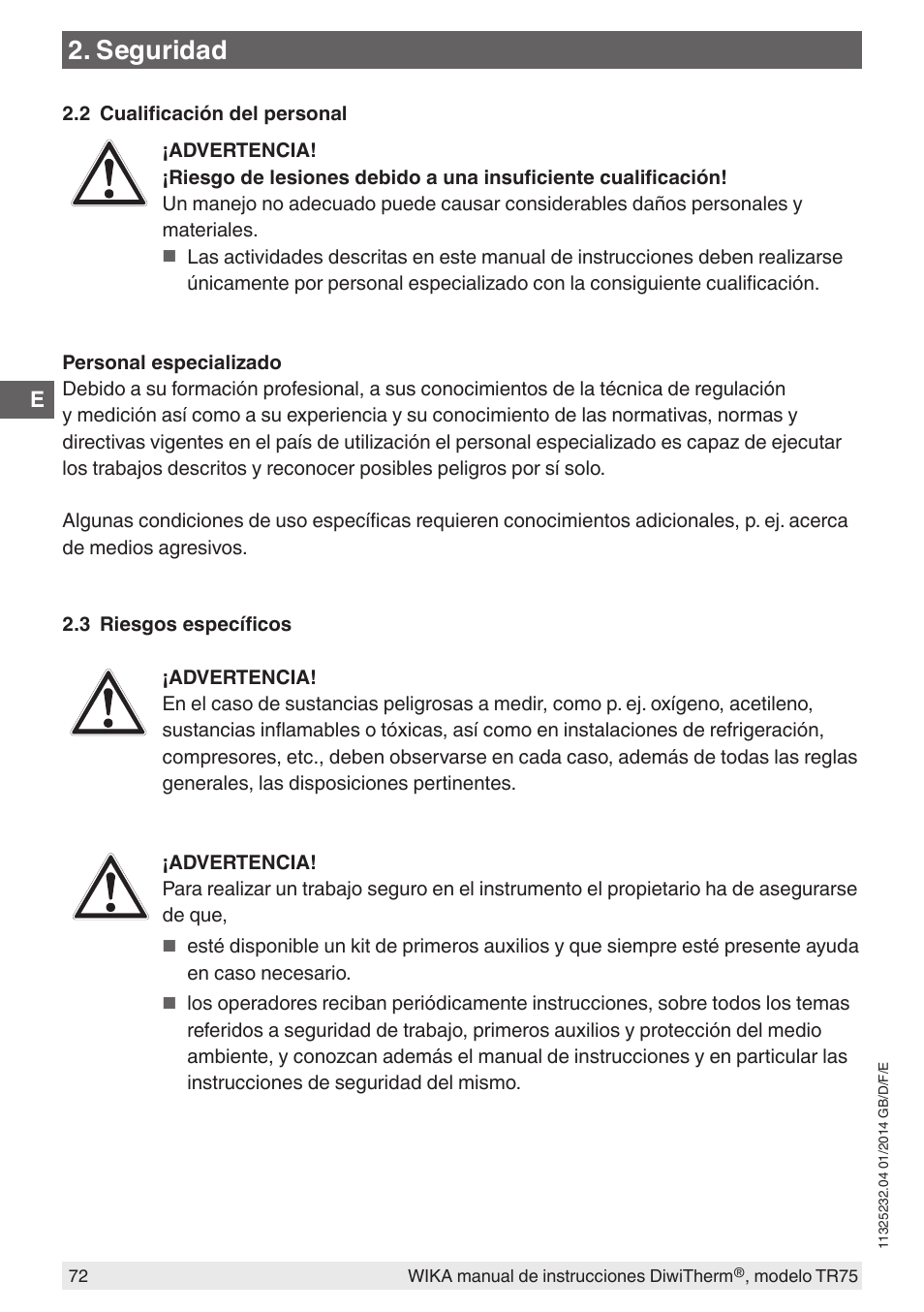 Seguridad | WIKA TR75 User Manual | Page 72 / 92