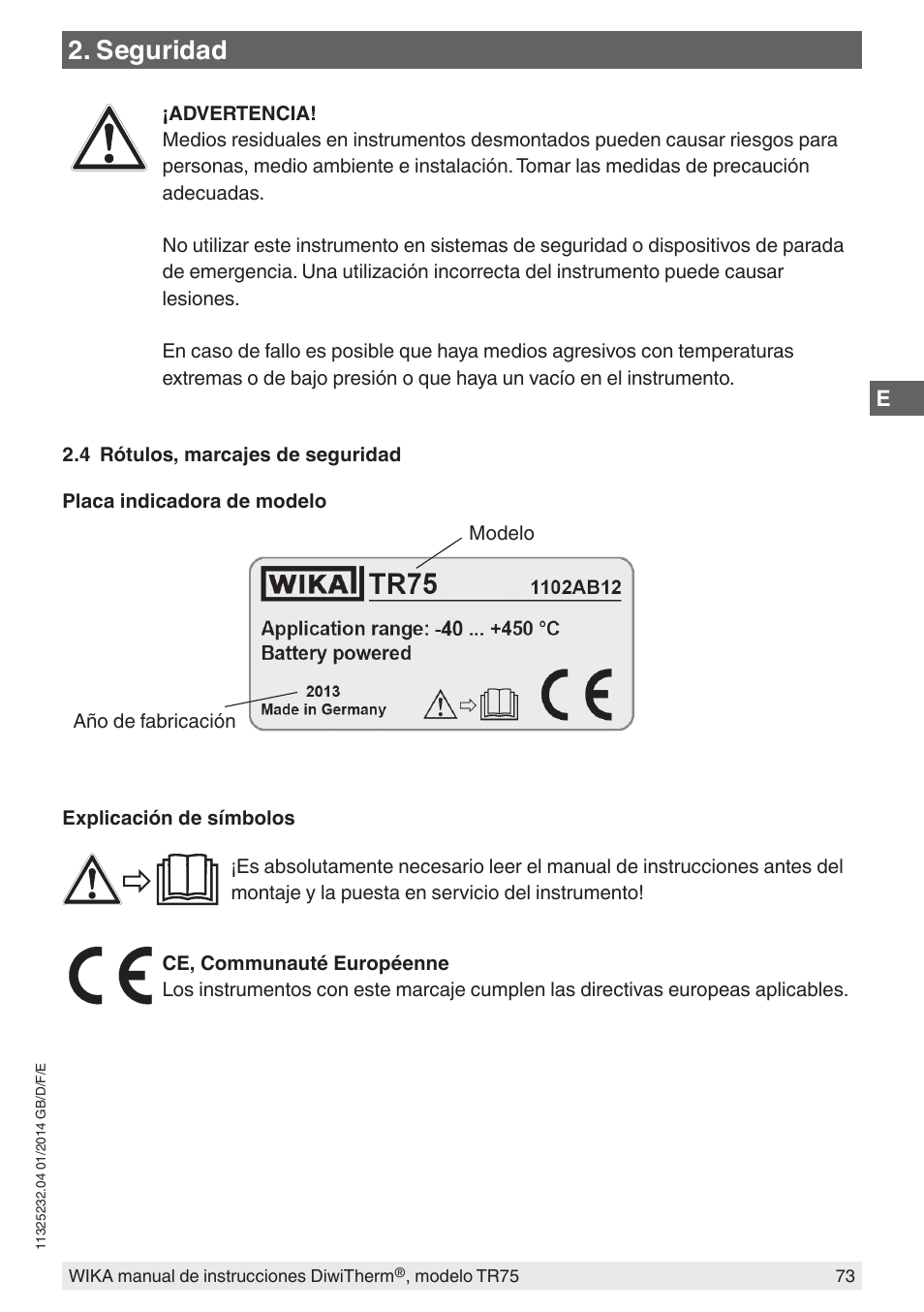 Seguridad | WIKA TR75 User Manual | Page 73 / 92