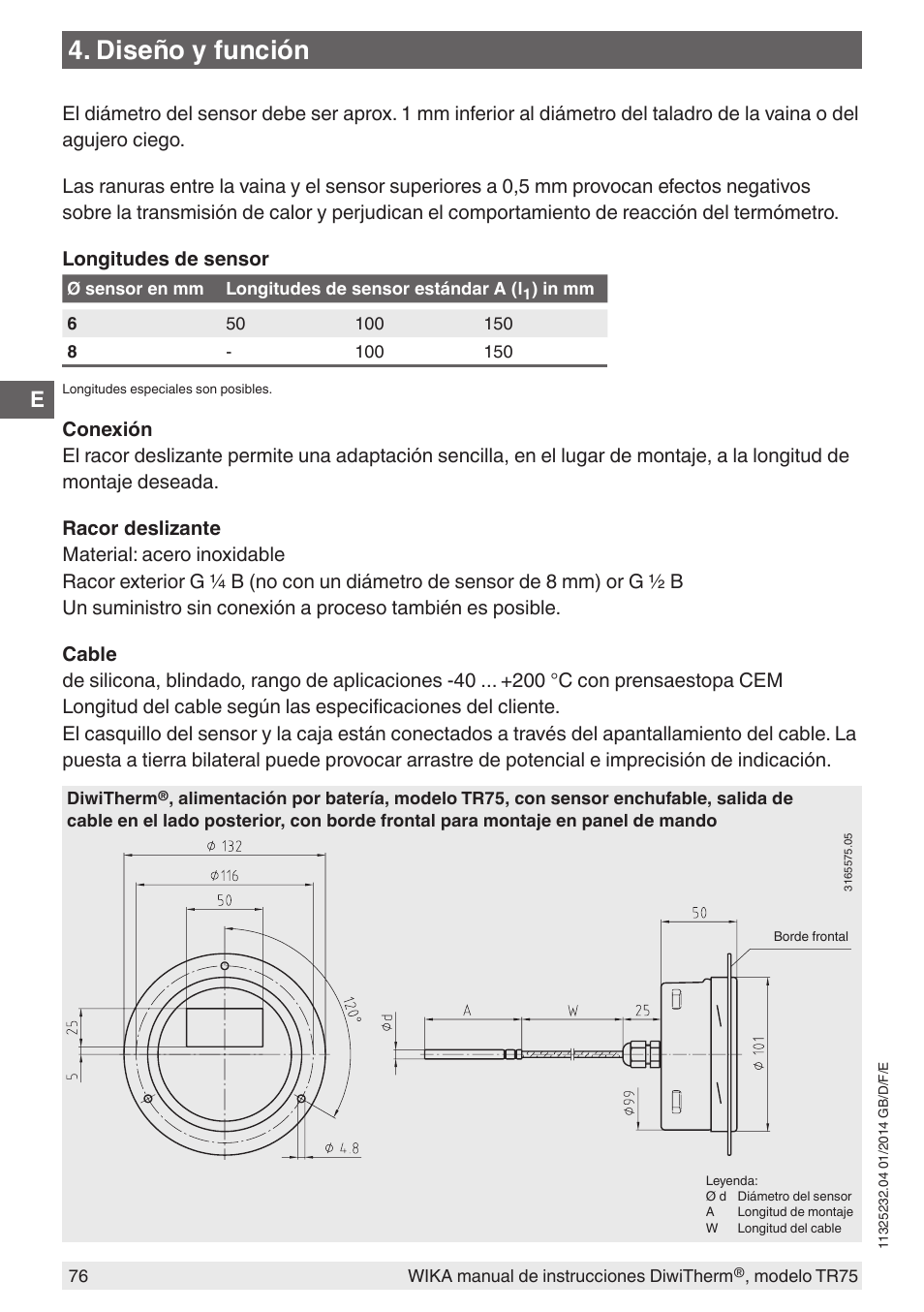 Diseño y función | WIKA TR75 User Manual | Page 76 / 92