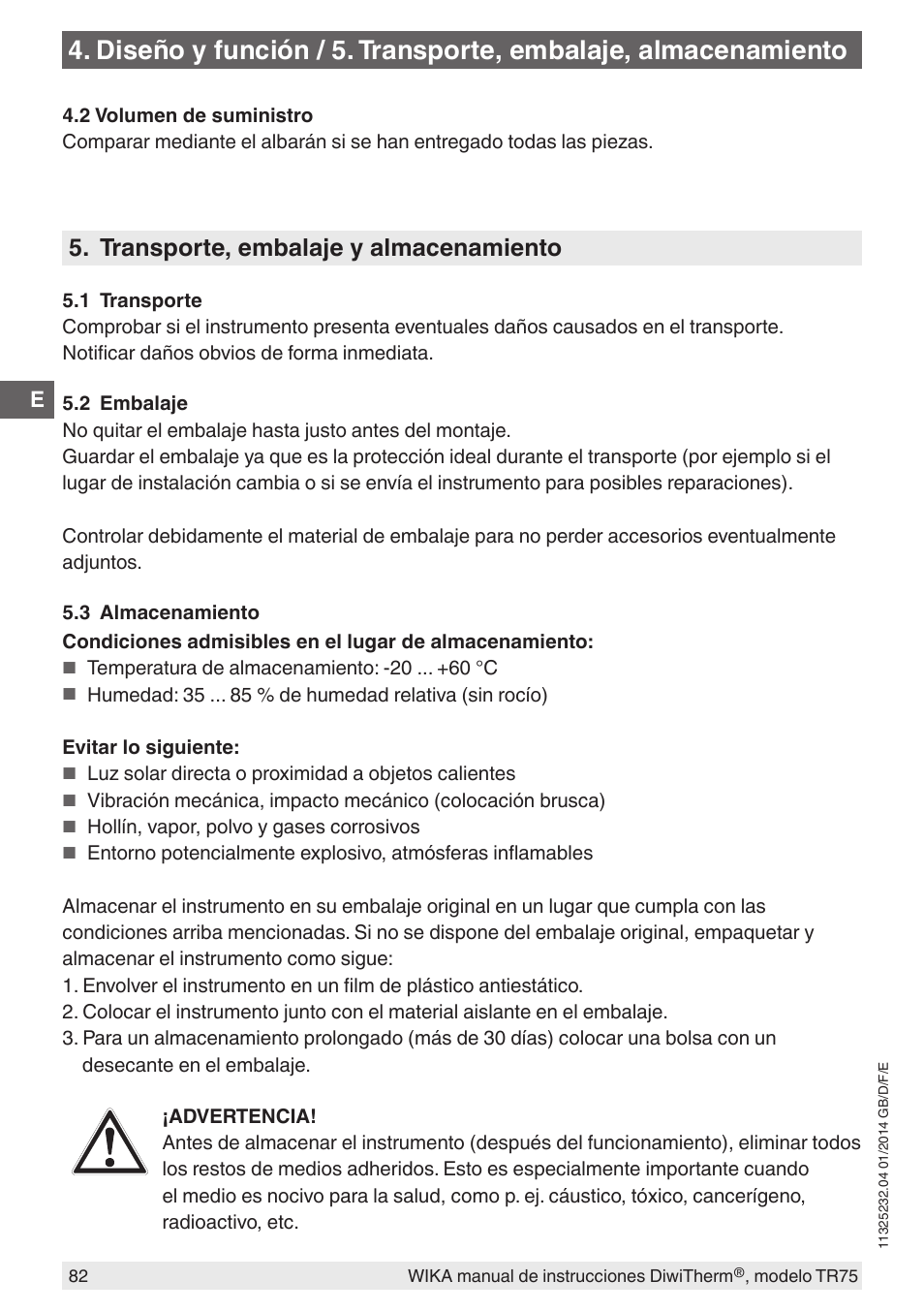 Transporte, embalaje y almacenamiento | WIKA TR75 User Manual | Page 82 / 92