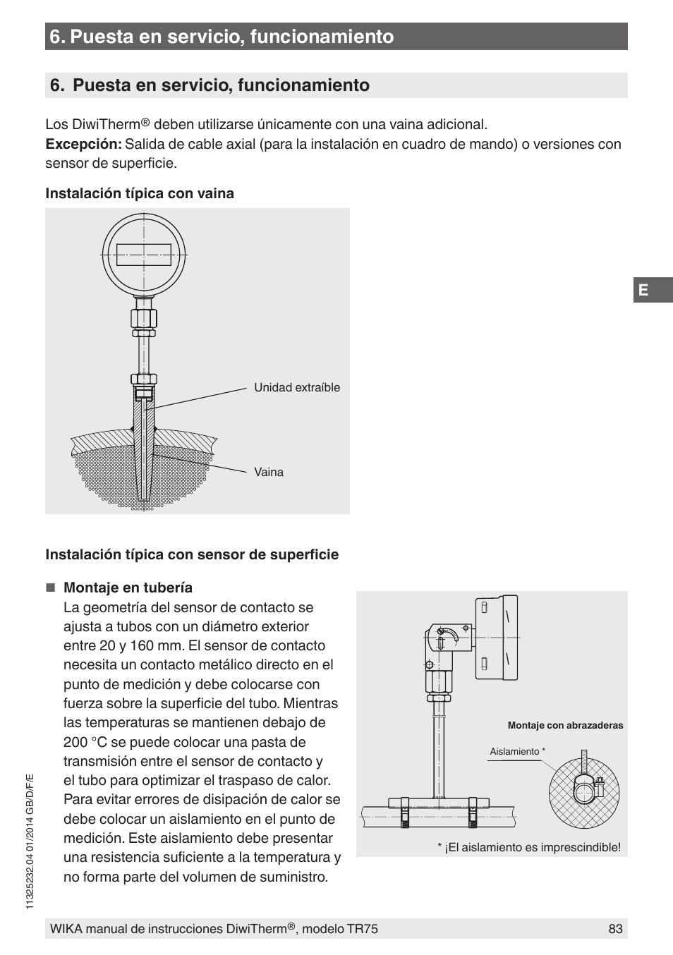 Puesta en servicio, funcionamiento | WIKA TR75 User Manual | Page 83 / 92