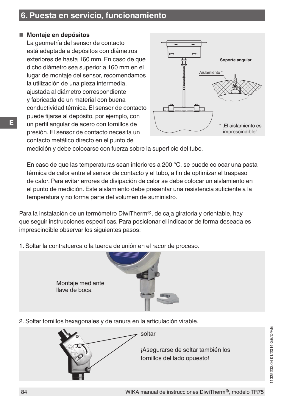 Puesta en servicio, funcionamiento | WIKA TR75 User Manual | Page 84 / 92
