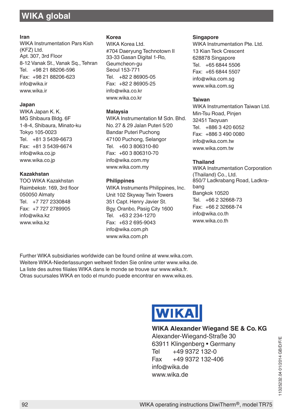 Wika global | WIKA TR75 User Manual | Page 92 / 92