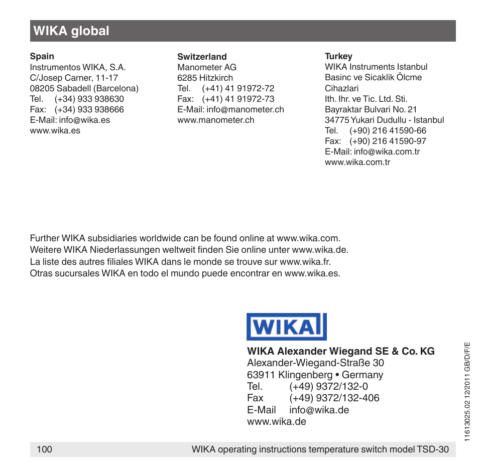 Wika global | WIKA TSD-30 User Manual | Page 100 / 100