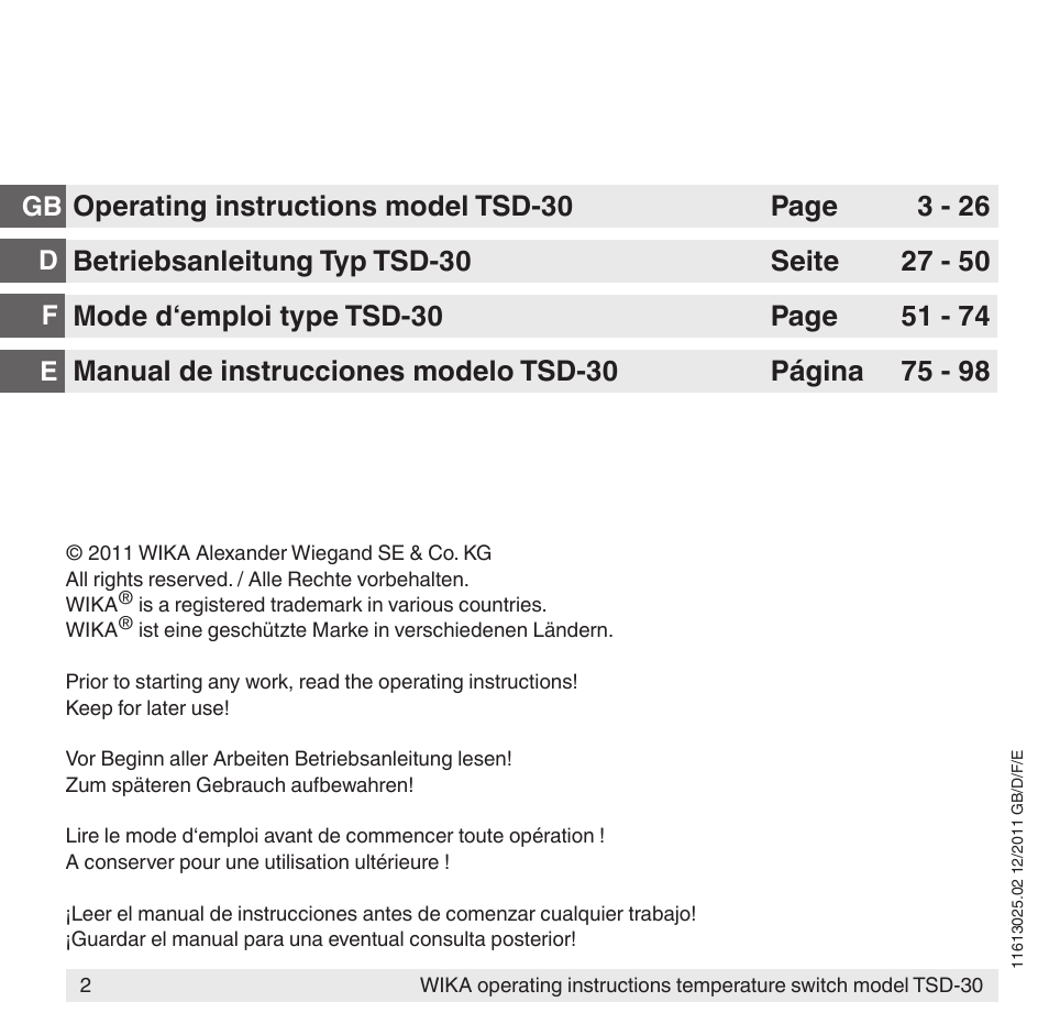 WIKA TSD-30 User Manual | Page 2 / 100