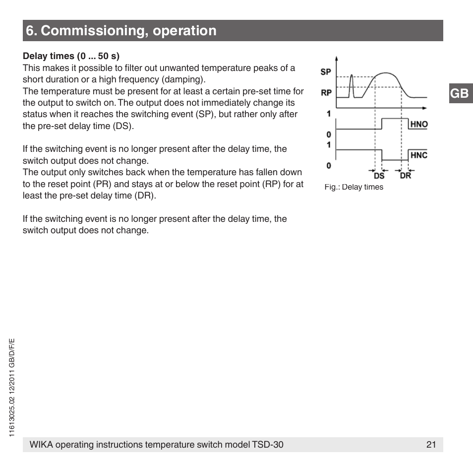 Commissioning, operation | WIKA TSD-30 User Manual | Page 21 / 100