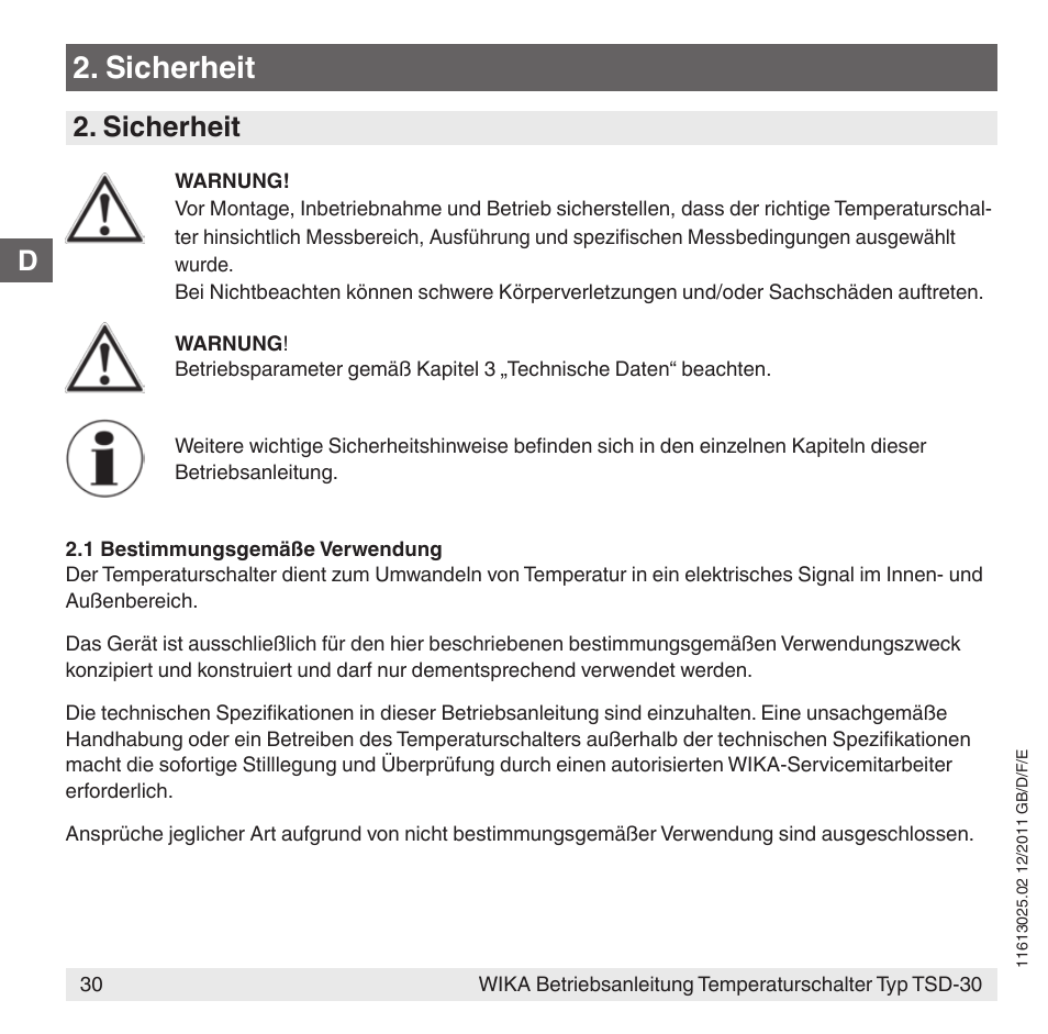 Sicherheit | WIKA TSD-30 User Manual | Page 30 / 100