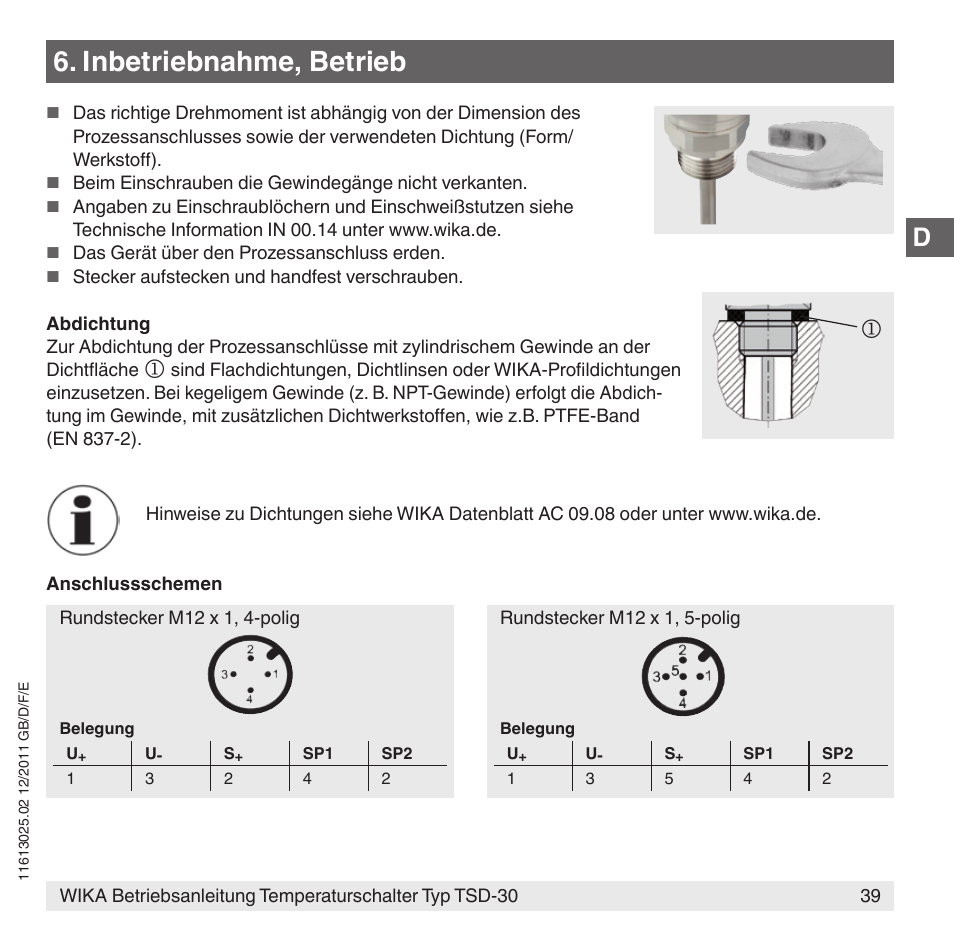 Inbetriebnahme, betrieb | WIKA TSD-30 User Manual | Page 39 / 100