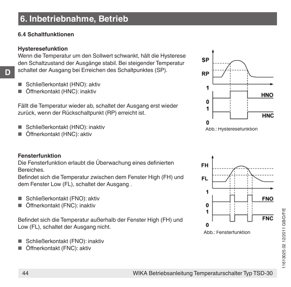 Inbetriebnahme, betrieb | WIKA TSD-30 User Manual | Page 44 / 100