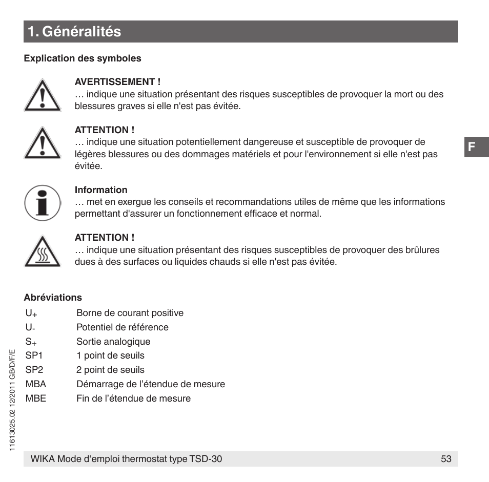 Généralités | WIKA TSD-30 User Manual | Page 53 / 100