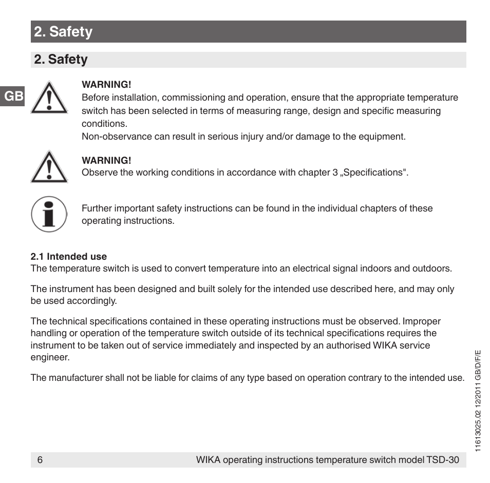 Safety | WIKA TSD-30 User Manual | Page 6 / 100