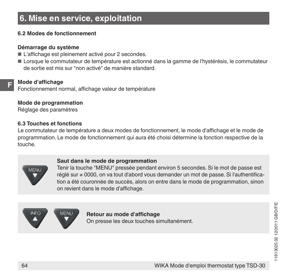 Mise en service, exploitation | WIKA TSD-30 User Manual | Page 64 / 100