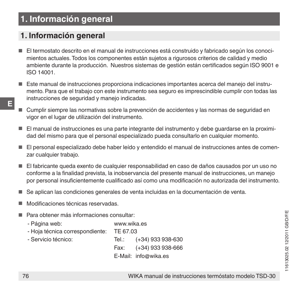 Información general | WIKA TSD-30 User Manual | Page 76 / 100