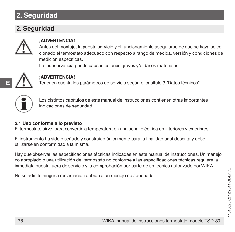 Seguridad | WIKA TSD-30 User Manual | Page 78 / 100