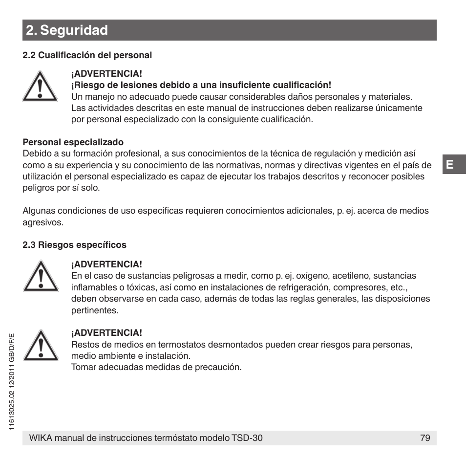 Seguridad | WIKA TSD-30 User Manual | Page 79 / 100