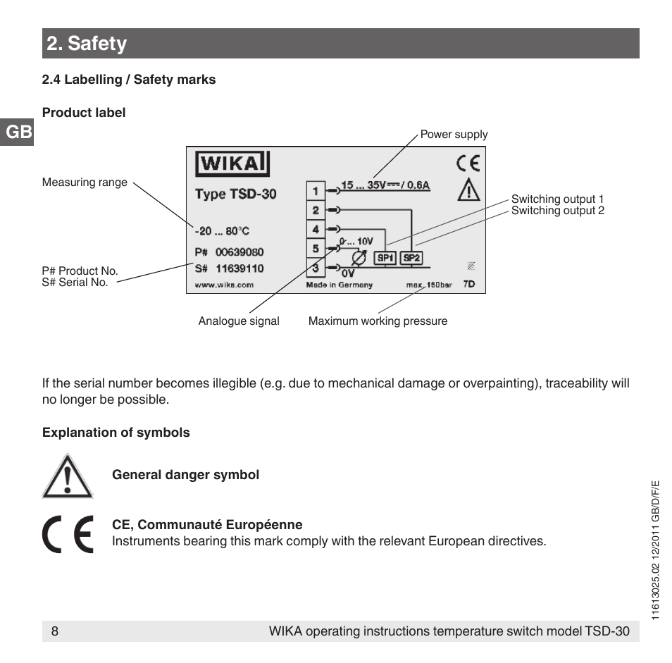 Safety | WIKA TSD-30 User Manual | Page 8 / 100