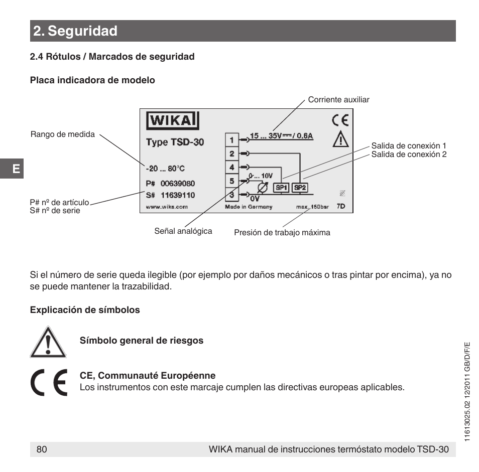Seguridad | WIKA TSD-30 User Manual | Page 80 / 100