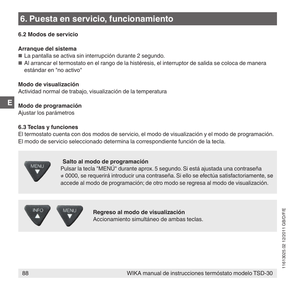 Puesta en servicio, funcionamiento | WIKA TSD-30 User Manual | Page 88 / 100