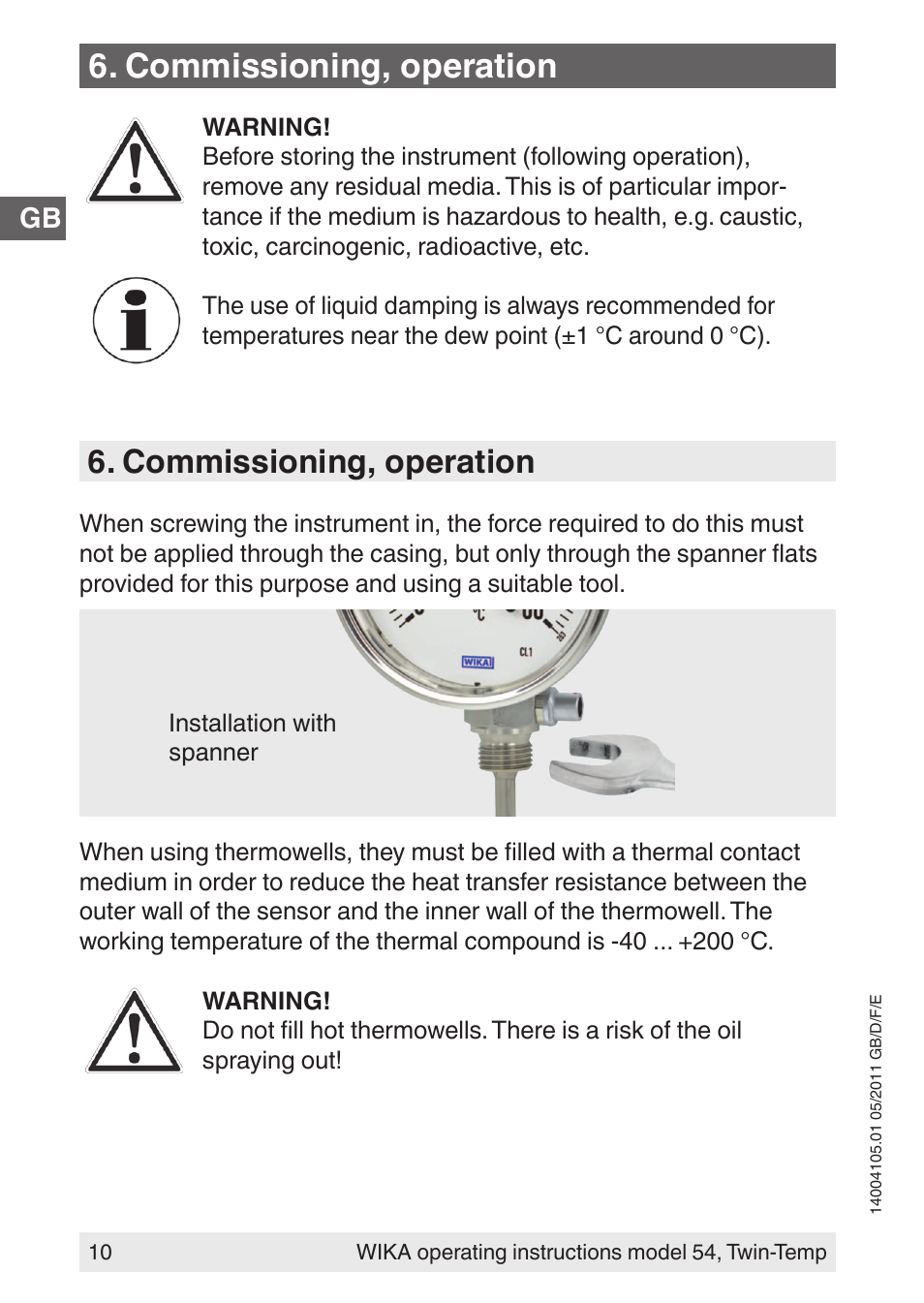 Commissioning, operation | WIKA 54_twintemp User Manual | Page 10 / 60