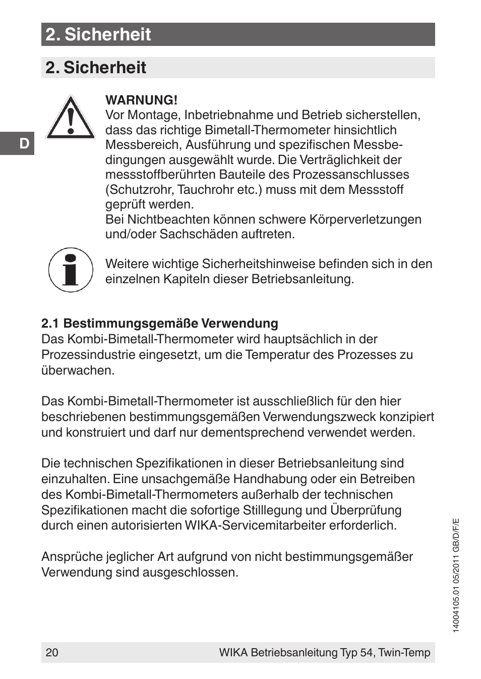 Sicherheit | WIKA 54_twintemp User Manual | Page 20 / 60