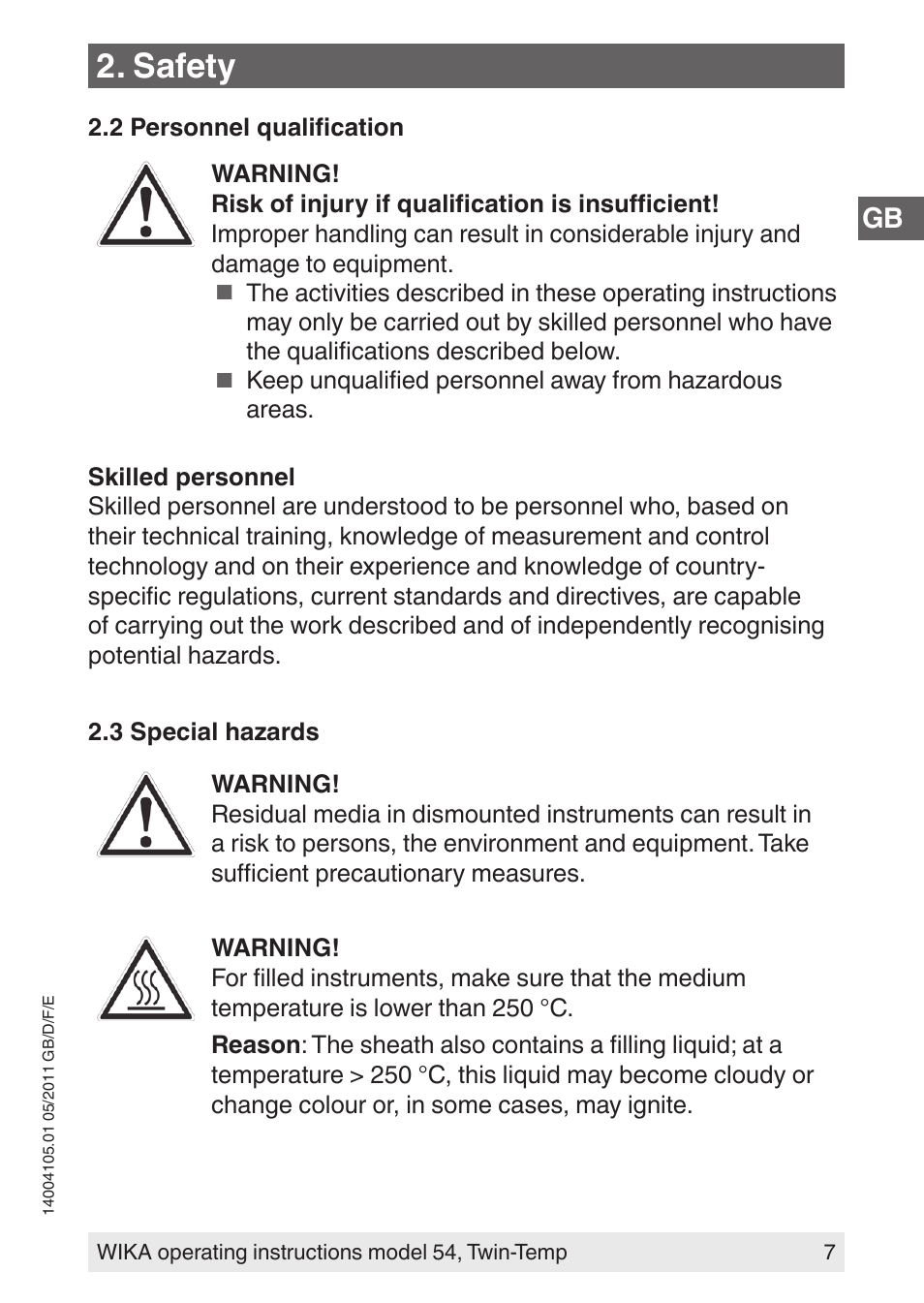 Safety | WIKA 54_twintemp User Manual | Page 7 / 60