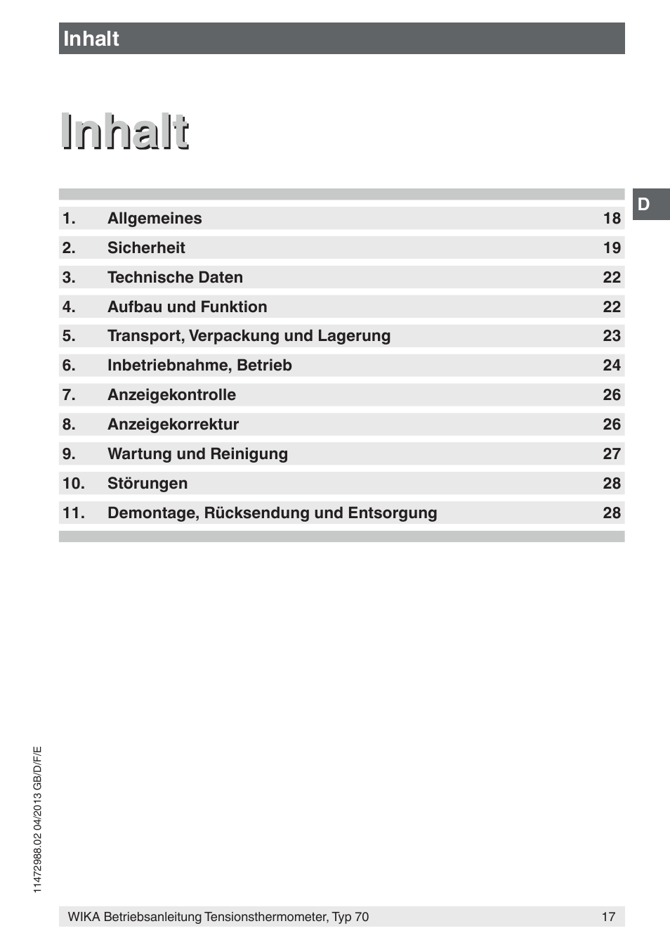 Inhalt | WIKA 70-8xx User Manual | Page 17 / 60