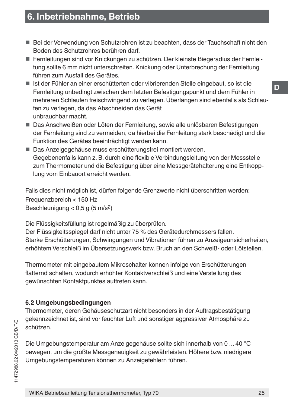 Inbetriebnahme, betrieb | WIKA 70-8xx User Manual | Page 25 / 60