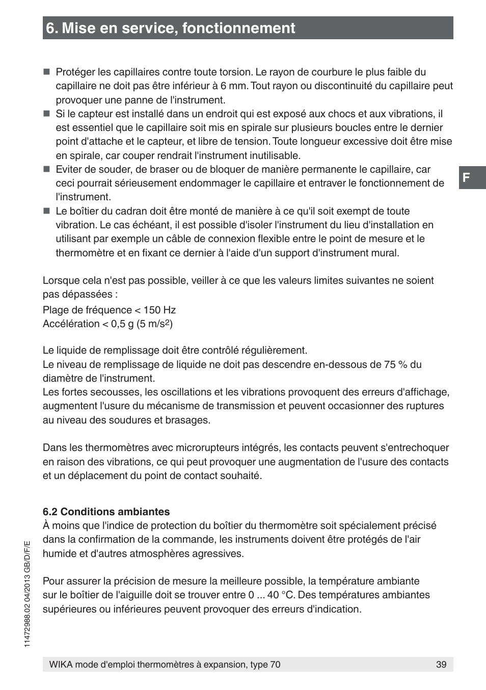 Mise en service, fonctionnement | WIKA 70-8xx User Manual | Page 39 / 60