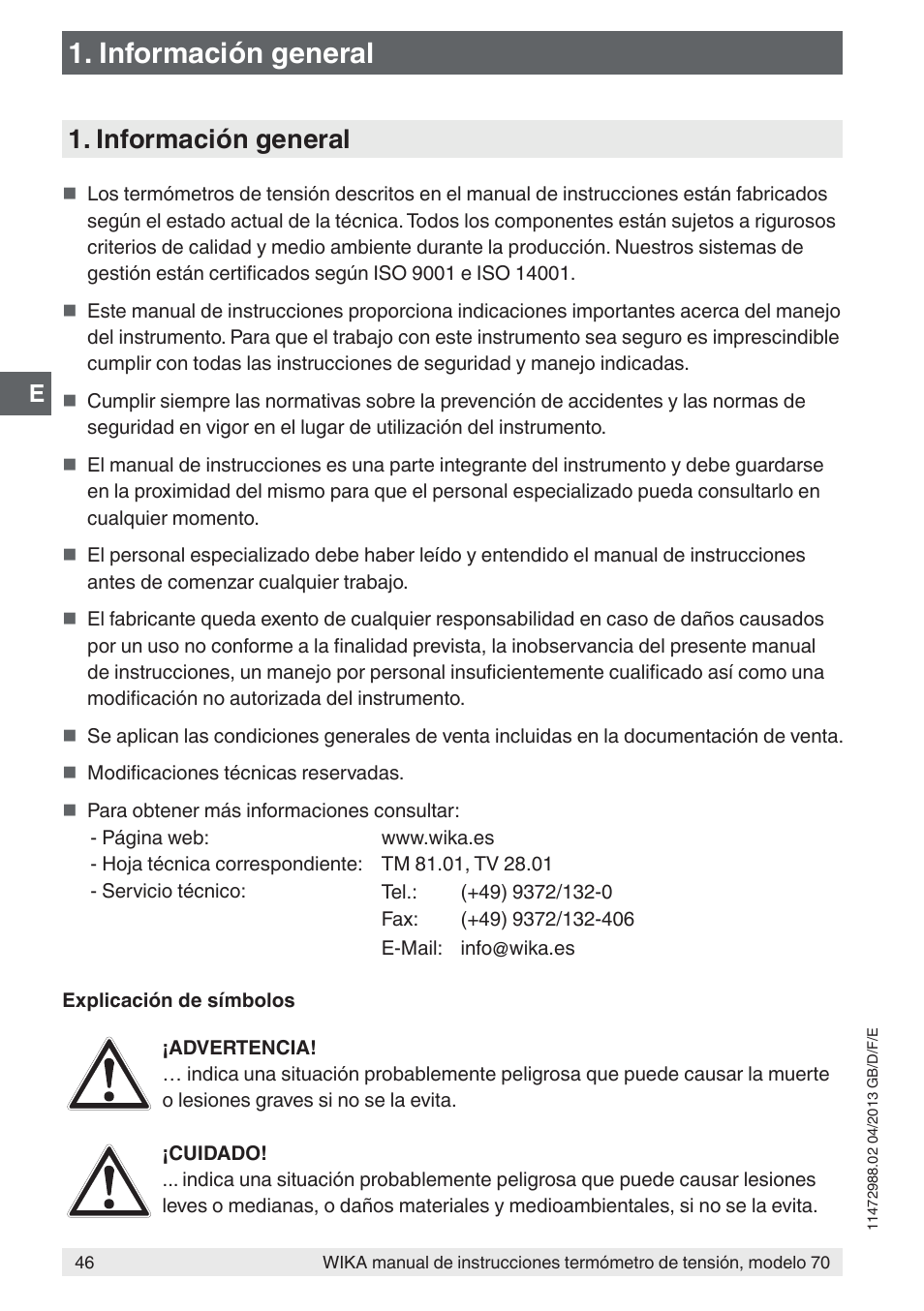 Información general | WIKA 70-8xx User Manual | Page 46 / 60