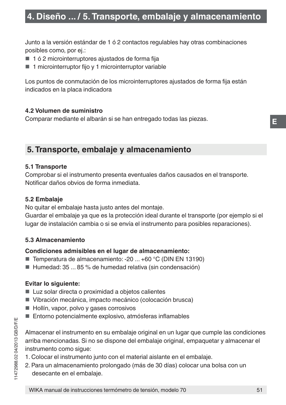 Transporte, embalaje y almacenamiento | WIKA 70-8xx User Manual | Page 51 / 60