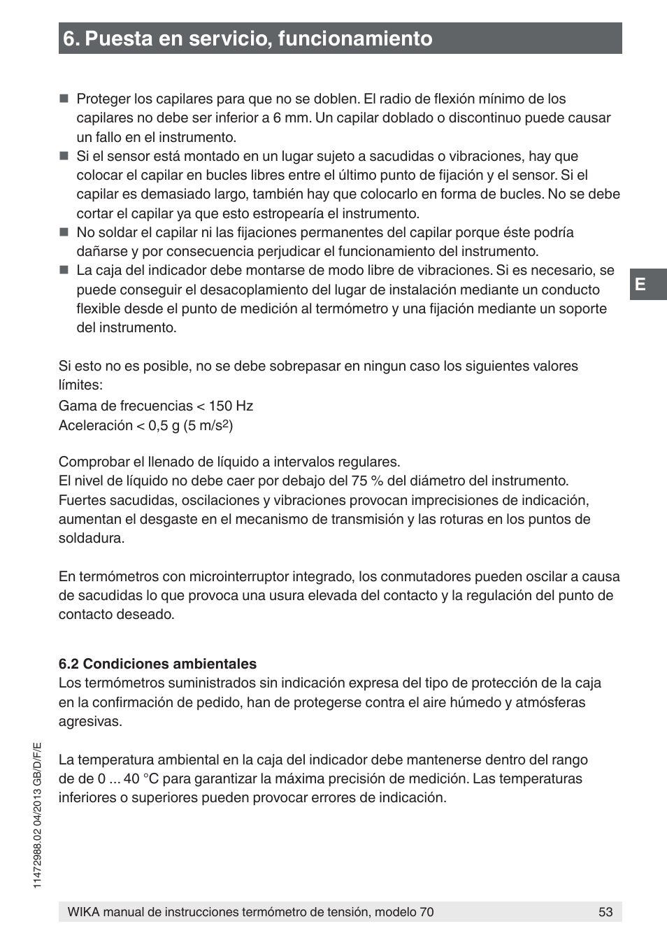 Puesta en servicio, funcionamiento | WIKA 70-8xx User Manual | Page 53 / 60