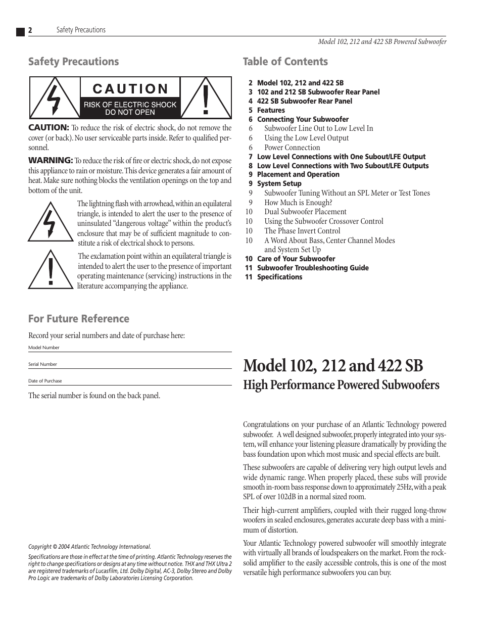 Atlantic Technology 102 SB User Manual | Page 2 / 12