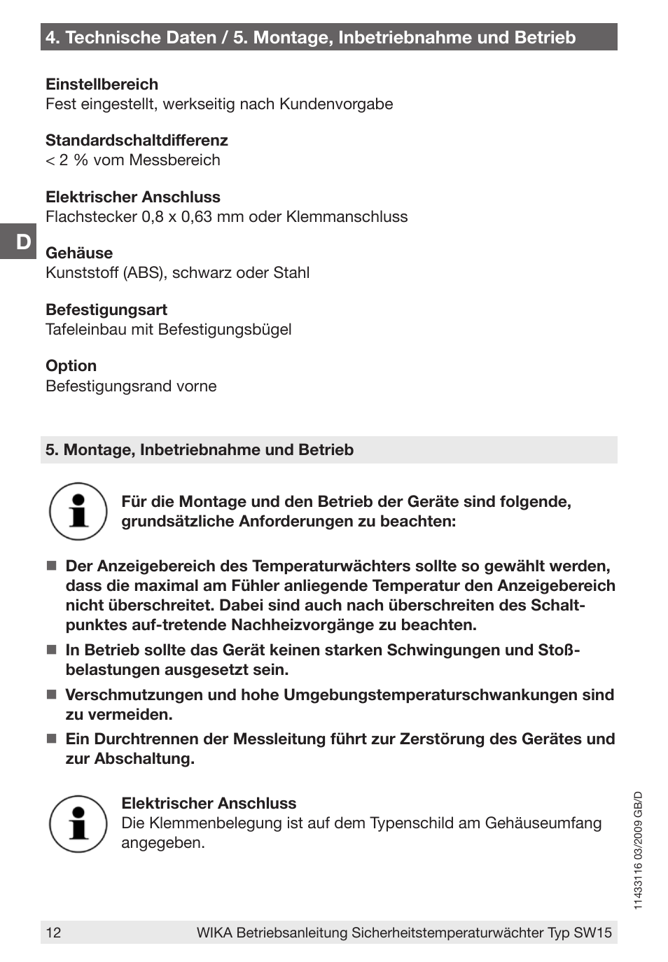 WIKA SW15 User Manual | Page 12 / 20