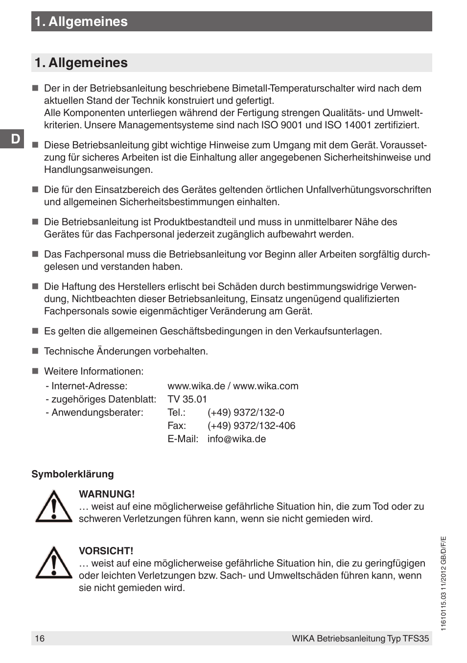 Allgemeines | WIKA TFS35 User Manual | Page 16 / 52