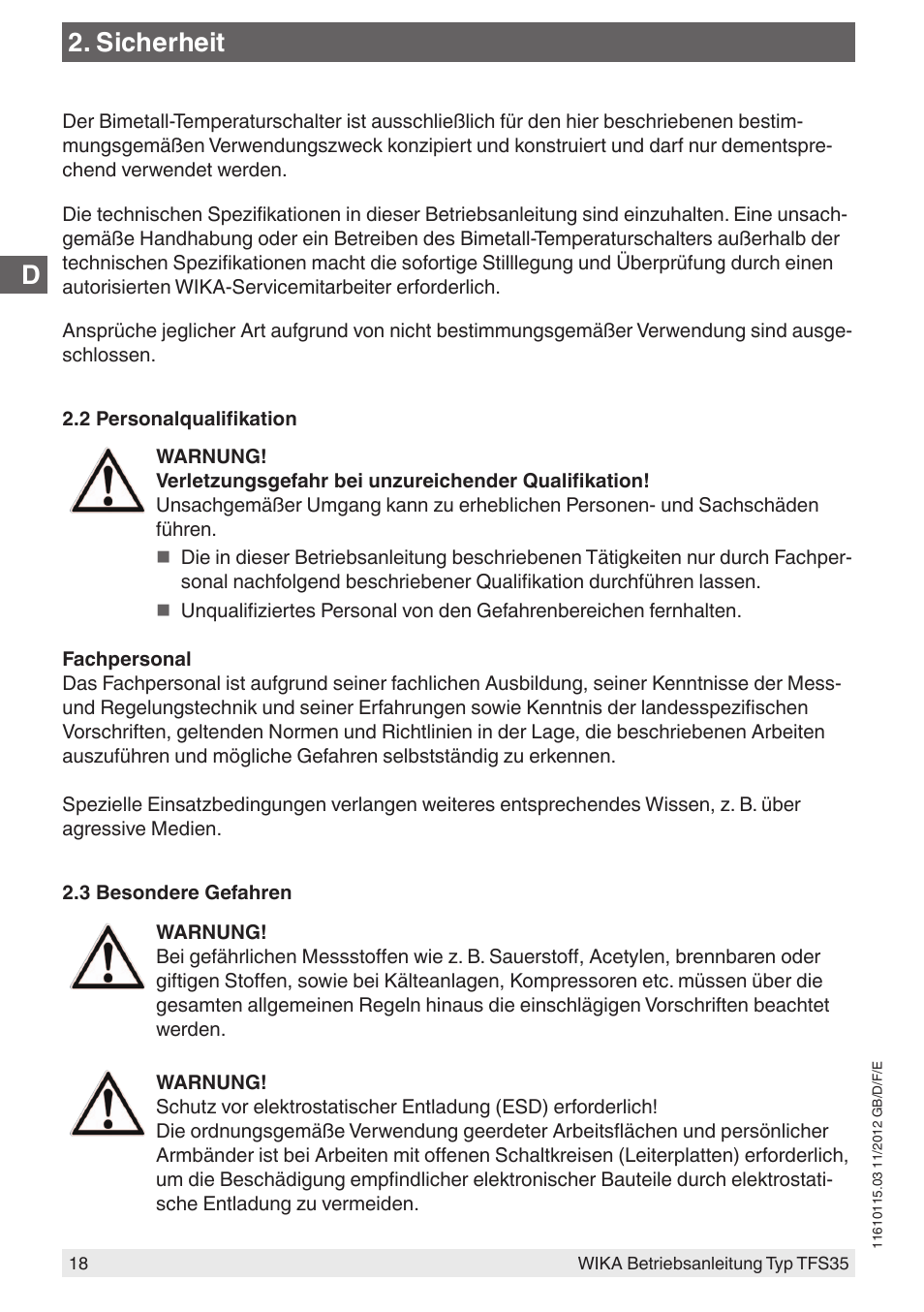 Sicherheit | WIKA TFS35 User Manual | Page 18 / 52