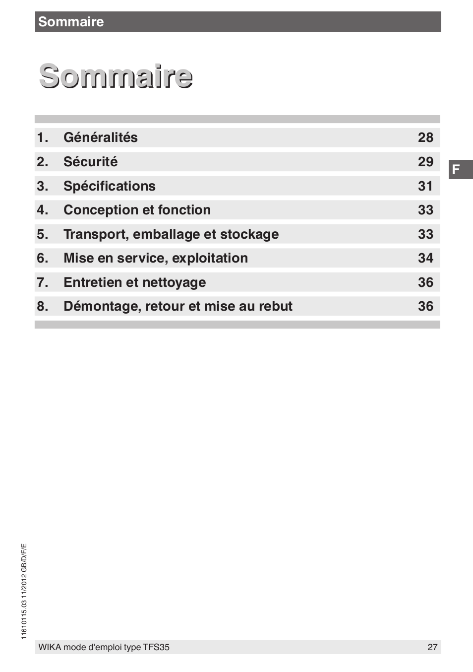 Sommaire | WIKA TFS35 User Manual | Page 27 / 52
