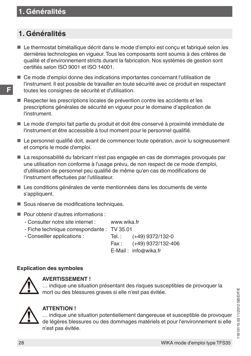 Généralités | WIKA TFS35 User Manual | Page 28 / 52