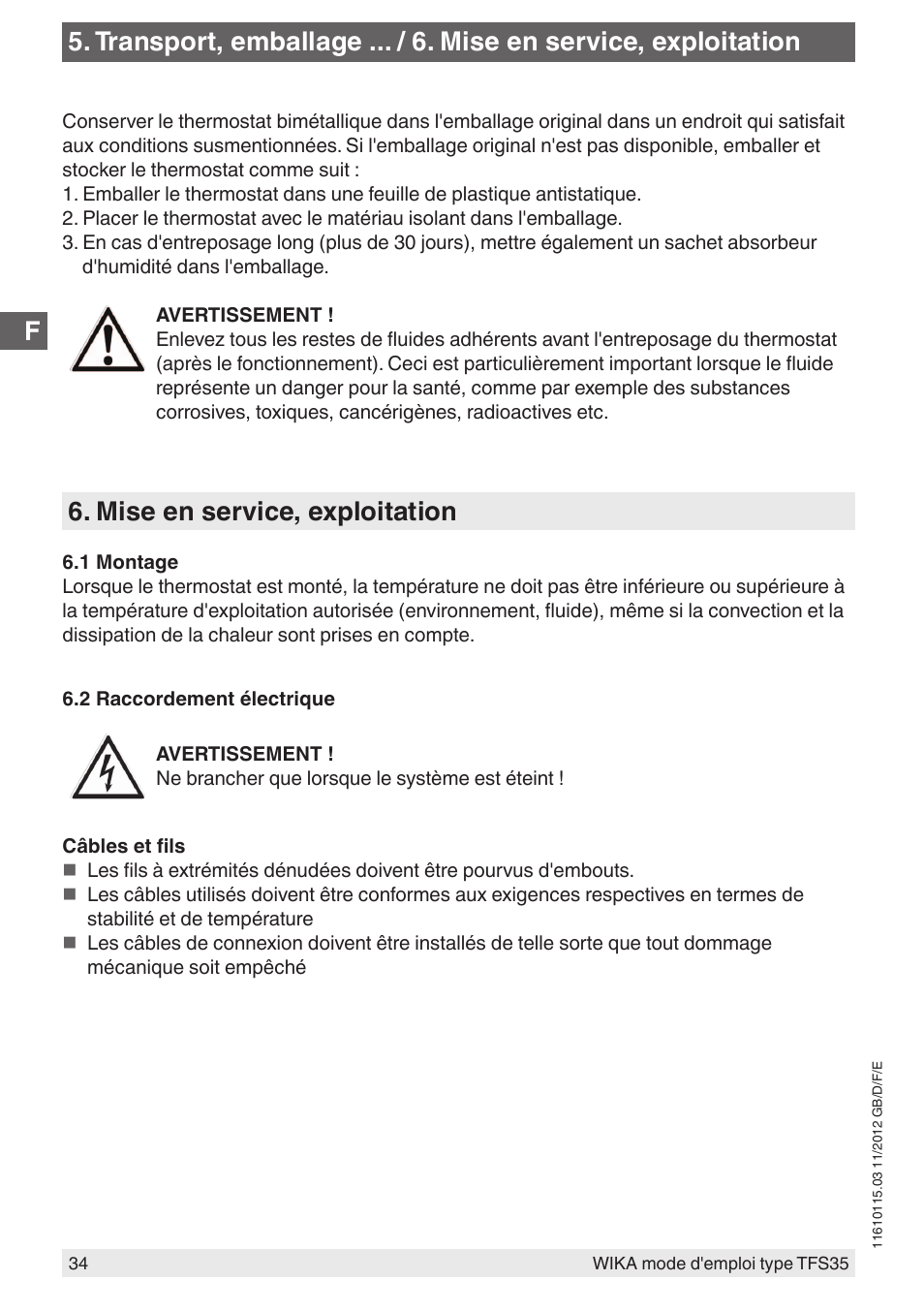 Mise en service, exploitation | WIKA TFS35 User Manual | Page 34 / 52