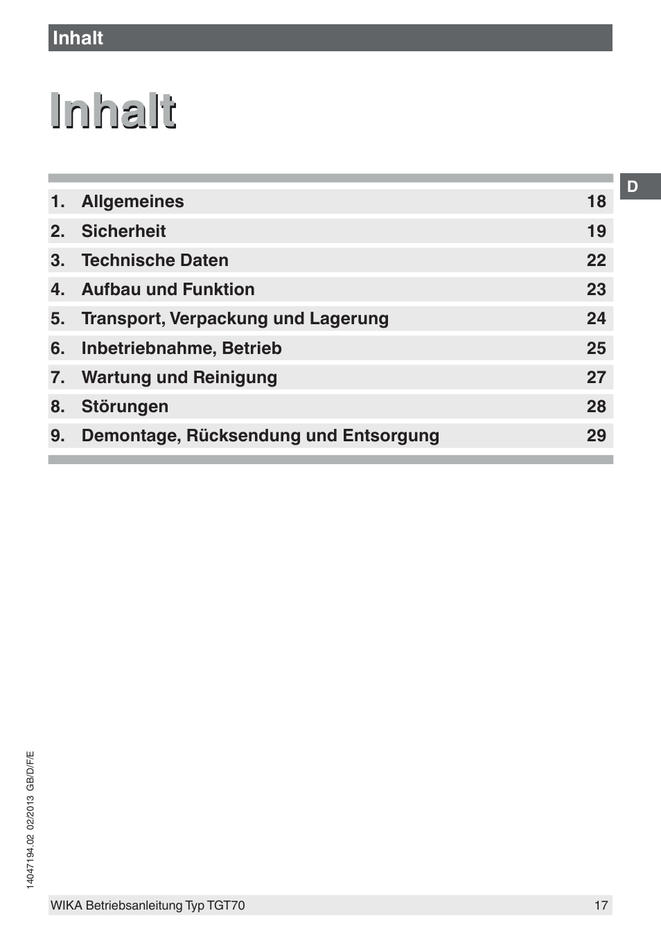 Inhalt | WIKA TGT70 User Manual | Page 17 / 60