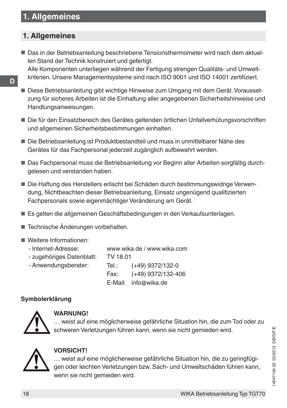 Allgemeines | WIKA TGT70 User Manual | Page 18 / 60