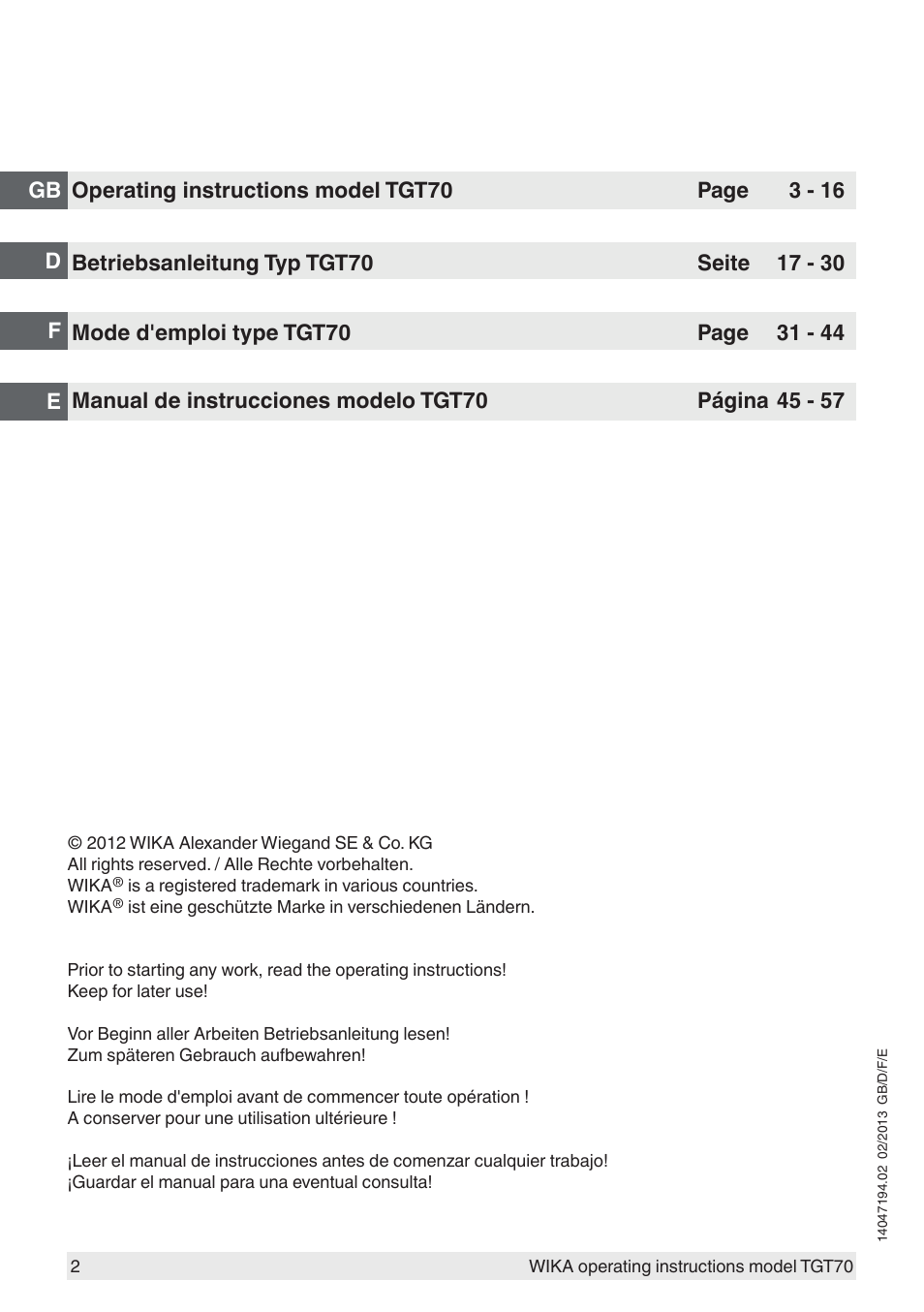 WIKA TGT70 User Manual | Page 2 / 60
