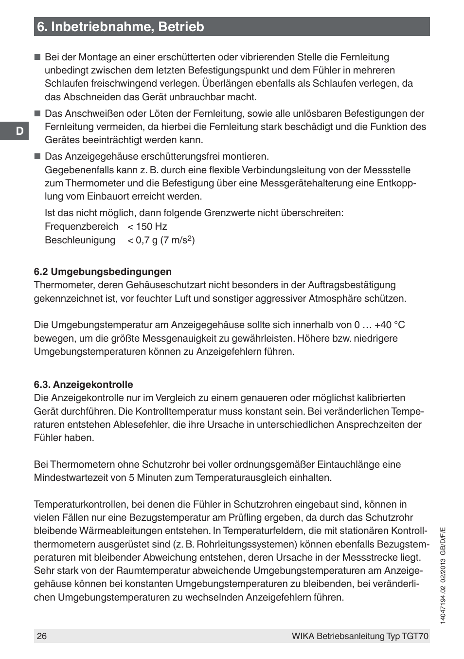 Inbetriebnahme, betrieb | WIKA TGT70 User Manual | Page 26 / 60
