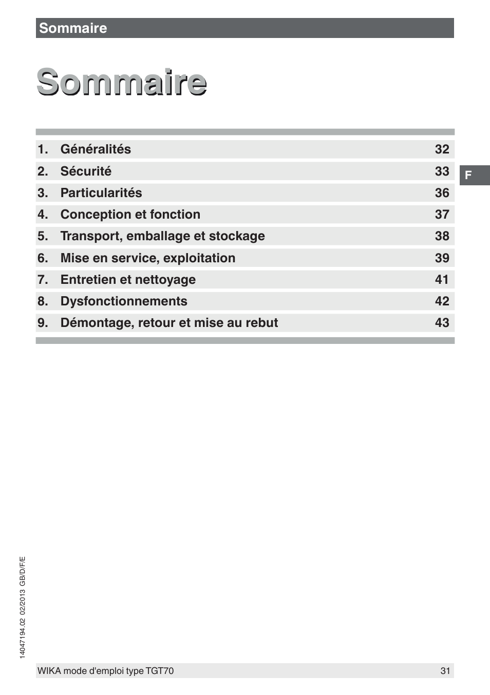 Sommaire | WIKA TGT70 User Manual | Page 31 / 60