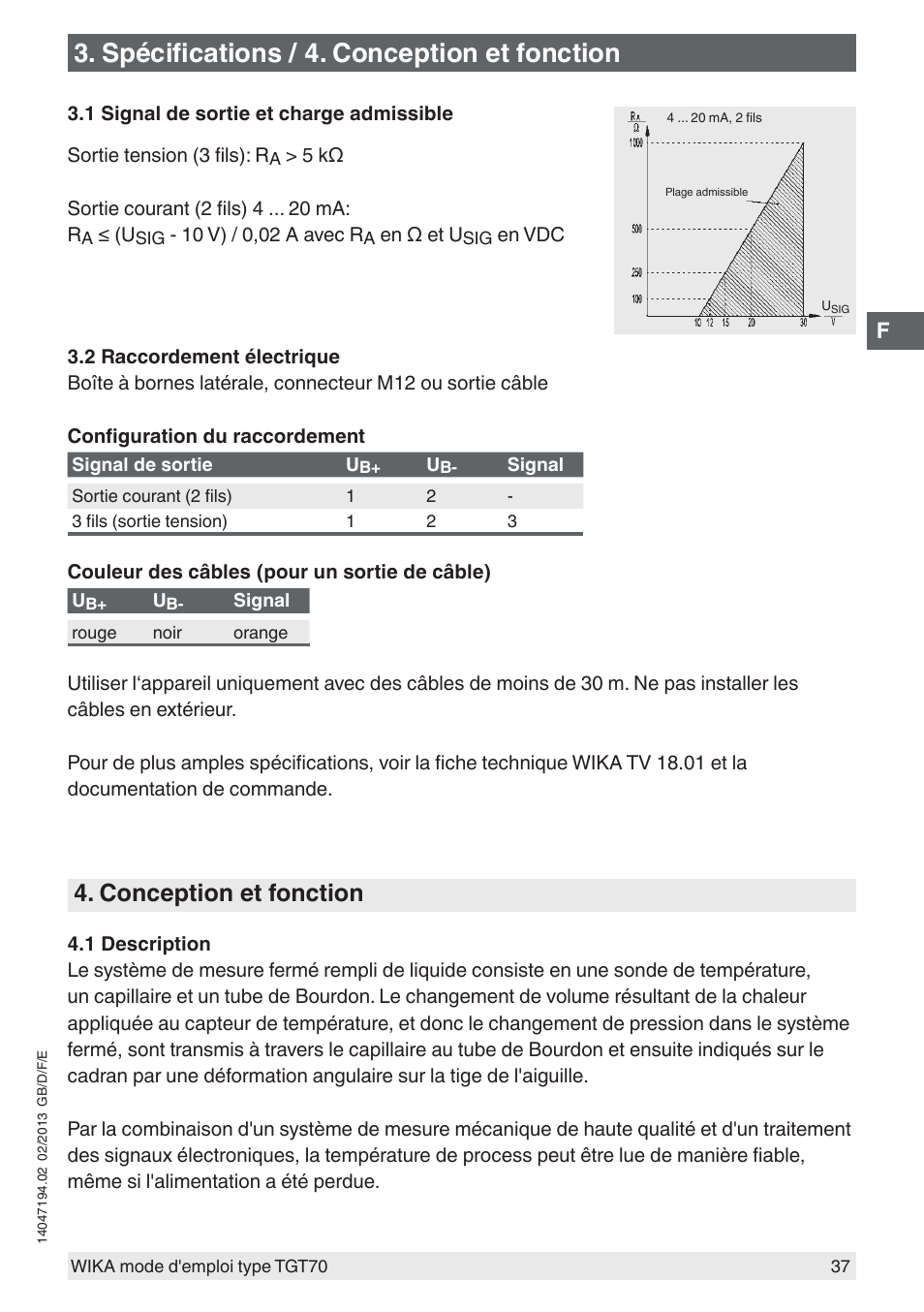 Spécifications / 4. conception et fonction, Conception et fonction | WIKA TGT70 User Manual | Page 37 / 60