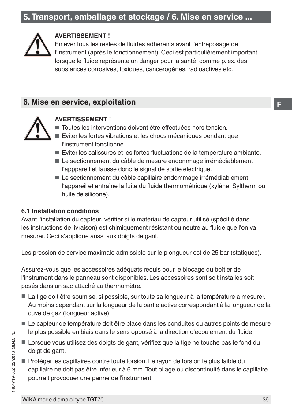 Mise en service, exploitation | WIKA TGT70 User Manual | Page 39 / 60