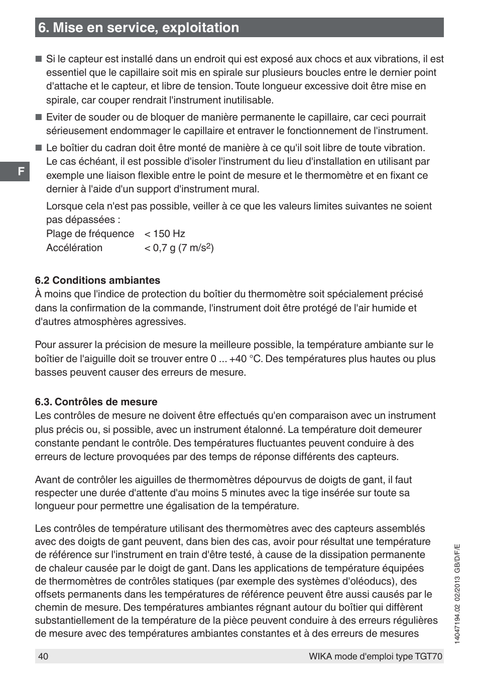 Mise en service, exploitation | WIKA TGT70 User Manual | Page 40 / 60